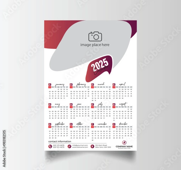 Fototapeta Vector Layout Of A Wall Or Desk Simple Calendar 