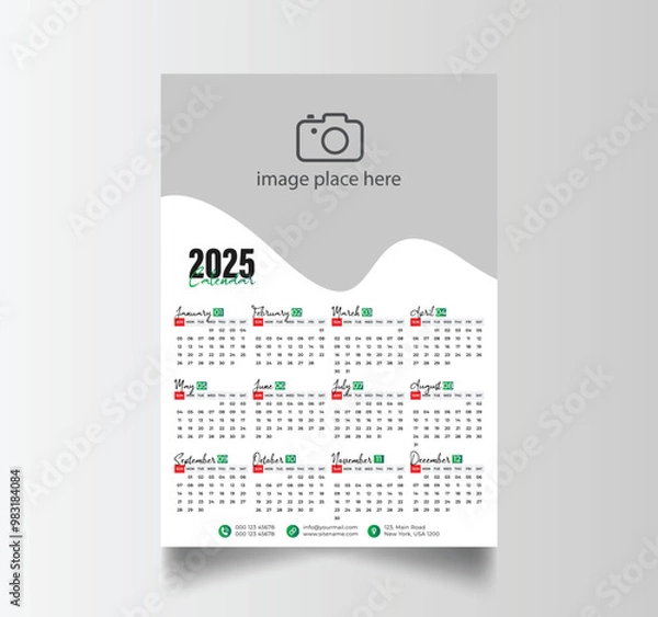 Fototapeta Vector Layout Of A Wall Or Desk Simple Calendar 