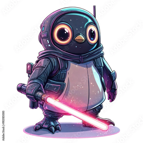 Obraz Cyberpunk Penguin with Neon Lightsaber, Futuristic Holiday Character