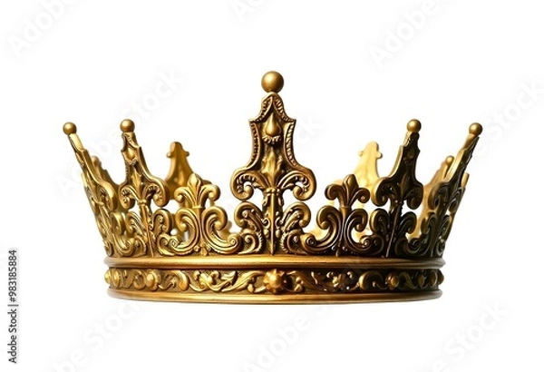 Fototapeta gold crown with ornate patterns isolated against a stark white background create with ai