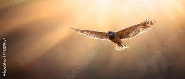 Obraz  A bird flying against sunbeams backdrop