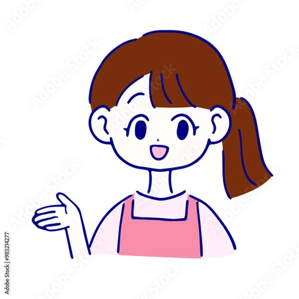 Fototapeta 案内ポーズの女性　エプロンの服装