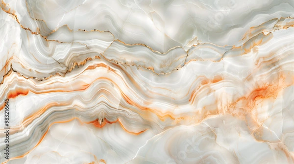 Fototapeta Elegant marble texture background featuring swirls of white, gray, and subtle orange tones