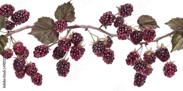 Fototapeta A bunch of blackberries hanging from a branch