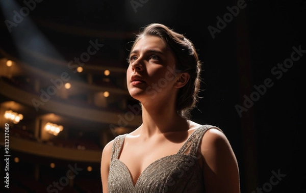 Obraz Dynamic Performance by a Young Opera Singer Under Spotlight
