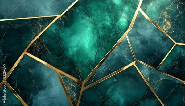 Fototapeta Abstract Geometric Pattern in Teal and Gold, Luxury Background Design, Elegant Vintage Texture