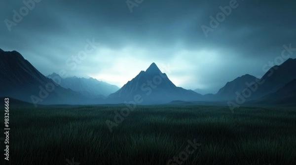 Obraz Mysterious mountain landscape under dramatic cloudy sky