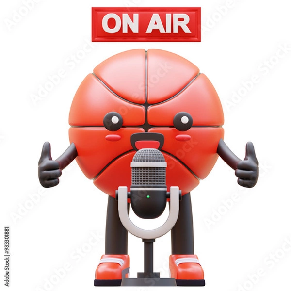 Fototapeta 3D Basketball Character On Air With Microphone Suitable For Live Broadcasting And Radio Concepts