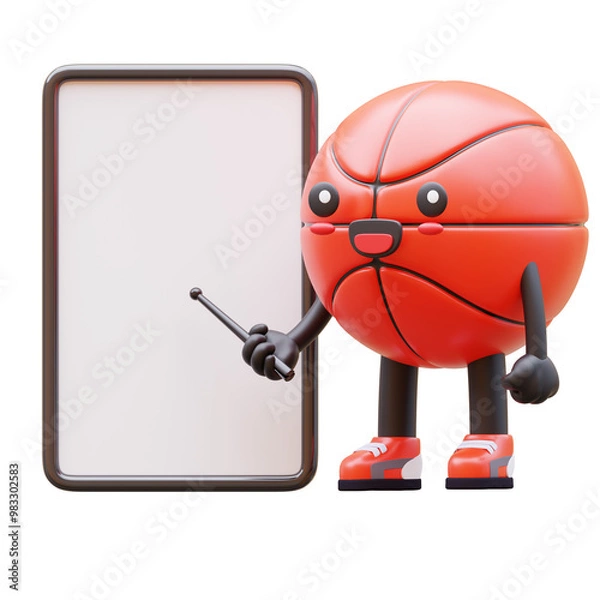 Fototapeta 3D Basketball Character Holding Blank Advertisement Board Suitable For Promotional Content And Marketing Materials