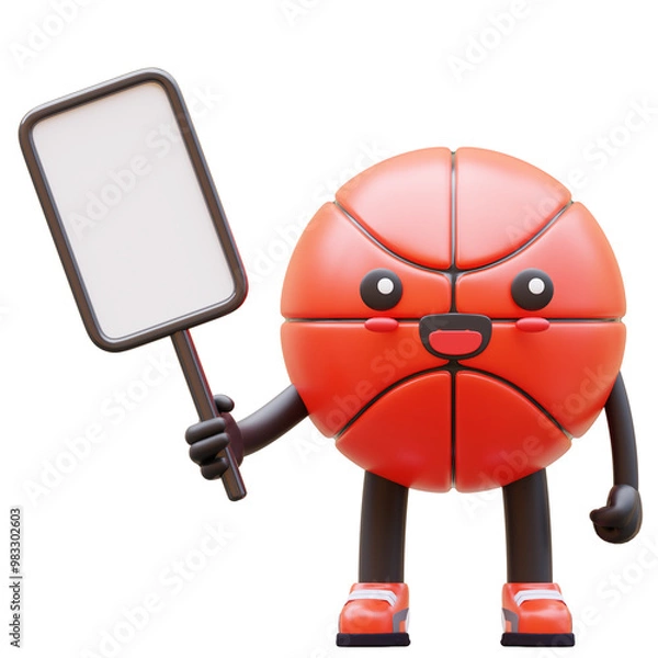 Fototapeta 3D Basketball Character Holding Blank Advertisement Board With Hand Gesture Suitable For Advertising And Educational Content