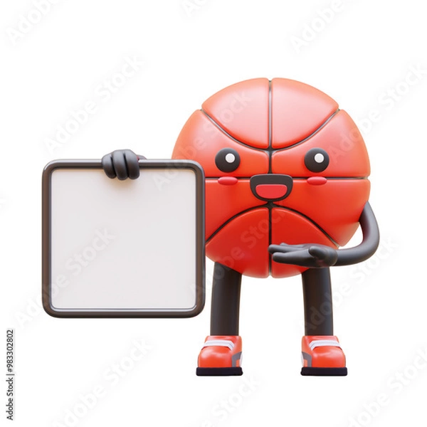 Fototapeta 3D Basketball Character Holding Blank Advertisement Board Smiling Suitable For Promotional And Educational Content