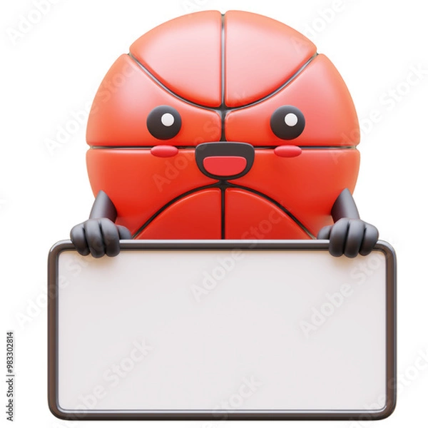 Fototapeta 3D Basketball Character Holding Blank Advertisement Board Pointing Suitable For Business Promotion And Marketing Purposes