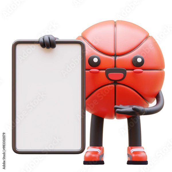 Fototapeta 3D Basketball Character Holding Blank Advertisement Board With Happy Face Suitable For Marketing And Branding Campaigns