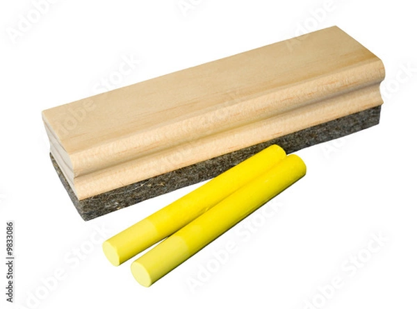 Obraz Isolated on White Chalkboard Blackboard Duster with Chalk