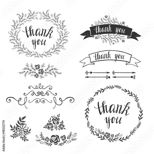 Fototapeta Set of decorative design elements, embellishments, frames, borders. Vector.