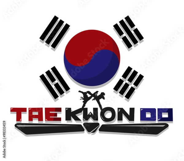 Obraz Utwórz grafikę tekstową Taekwondo z flagą Korei w tle