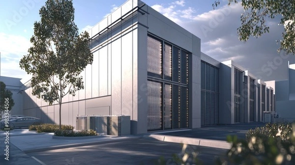 Obraz A futuristic data center, armored with high-tech, fire-resistant fiber cement siding, designed to optimize thermal management and security