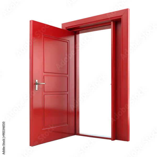 Obraz A vibrant red door stands open against a black background, symbolizing opportunity and imagination, inviting viewers to explore new possibilities.