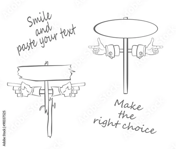 Fototapeta pointer from the old tree.It shows in different directions. Broken boards and hammered a nail. the new second pointer. Enter your words and text. Humor 