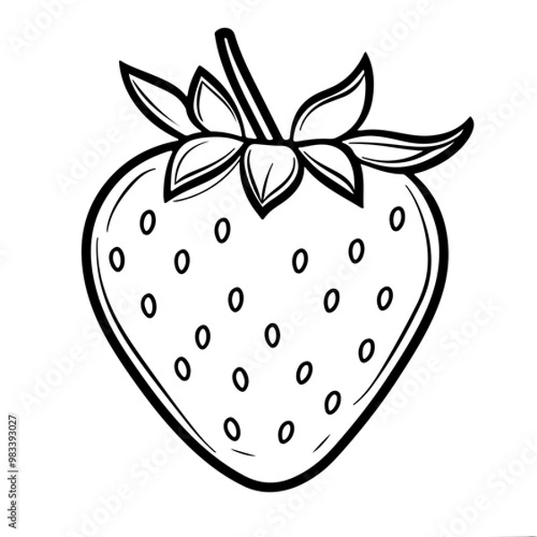 Obraz Line drawing of a strawberry perfect for children's coloring books or educational fruit illustrations.