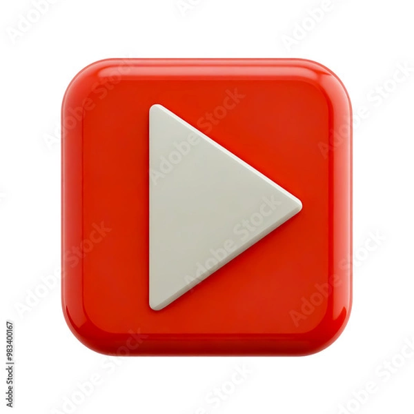Obraz A red play button icon with a white triangle on a square background. Transparent background