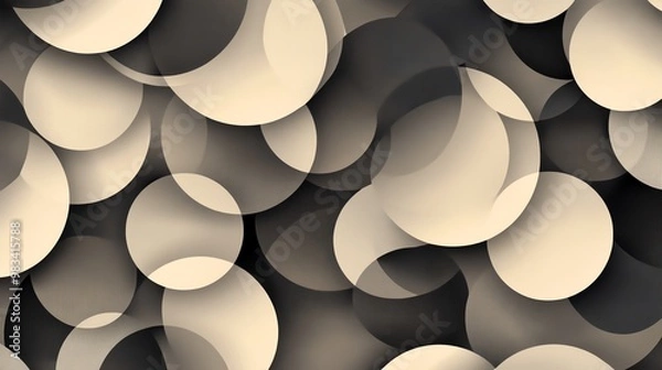 Fototapeta Abstract background with overlapping circles in gray and beige.