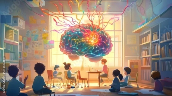 Fototapeta Creative Learning Environment with Children Engaged in Knowledge Exploration