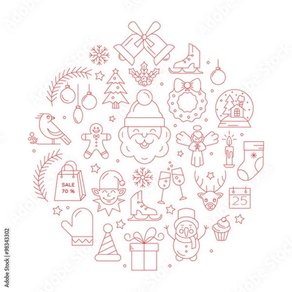 Obraz Unique vector concept with different christmas and new year celebration elements