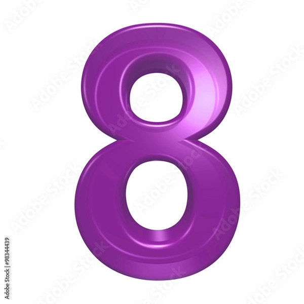 Fototapeta One digit from purple glass alphabet set, isolated on white. Computer generated 3D photo rendering.