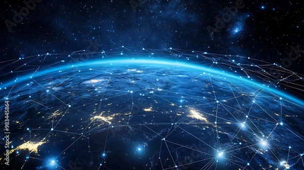 Obraz Abstract image of the earth with a network of glowing lines connecting various locations on the planet.