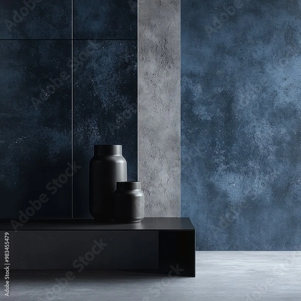 Obraz Modern Minimalist Still Life with Black Vases and Textured Walls