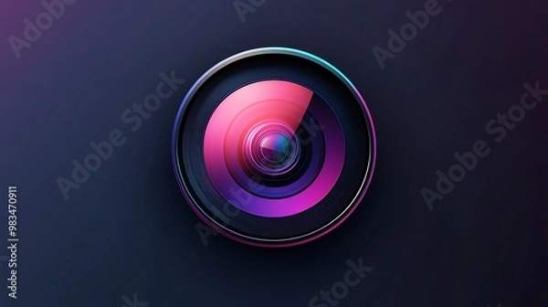 Fototapeta A close-up of a camera lens with a purple and pink glow.