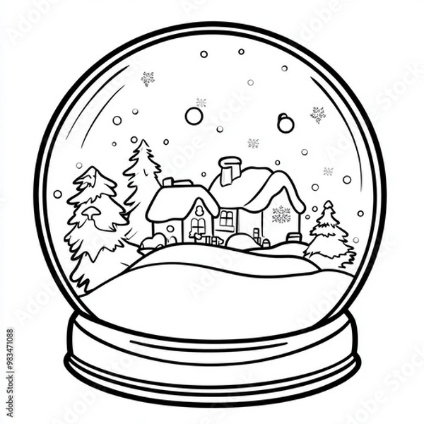 Obraz Snow Globe with Cozy House Coloring Page