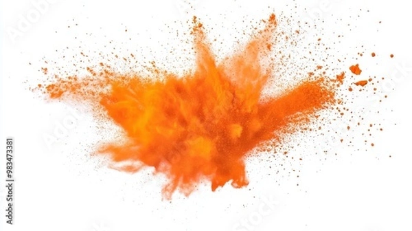 Fototapeta A burst of vibrant orange powder against a white background, symbolizing energy, creativity, and excitement, captured in a high-speed photograph showing dynamic motion.
