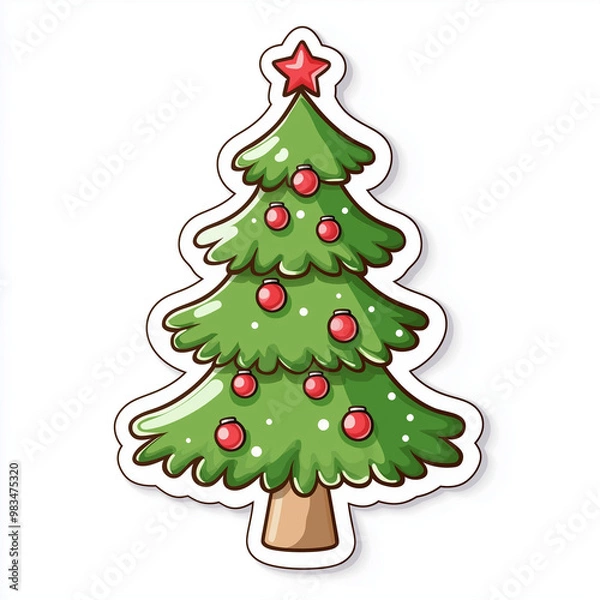 Obraz Decorated Christmas Tree with Ornaments Cartoon Sticker