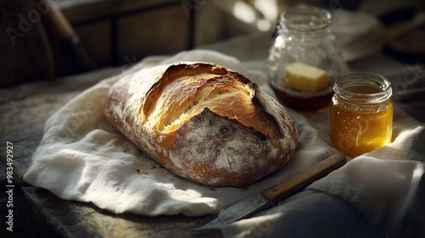 Fototapeta close up view of a loaf of bread