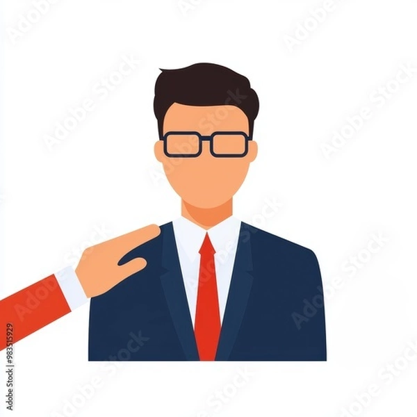 Fototapeta An illustration of a businessman in a suit receiving a supportive gesture, symbolizing encouragement and professional interaction.