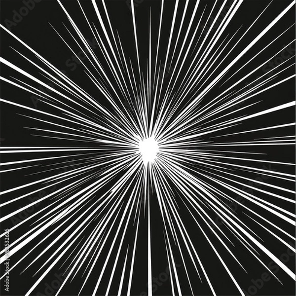 Fototapeta Abstract burst of light radiating from the center, creating a striking visual effect with sharp lines on a dark background.
