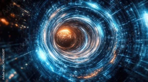 Fototapeta Vortex tunnel background representing a wormhole transporting through time and space in a sci fi theme