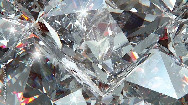 Fototapeta Close-up Macro Photography of a Shiny Diamond with a Gleaming Facets Reflecting Light and Creating a Multifaceted, Iridescent Sparkle