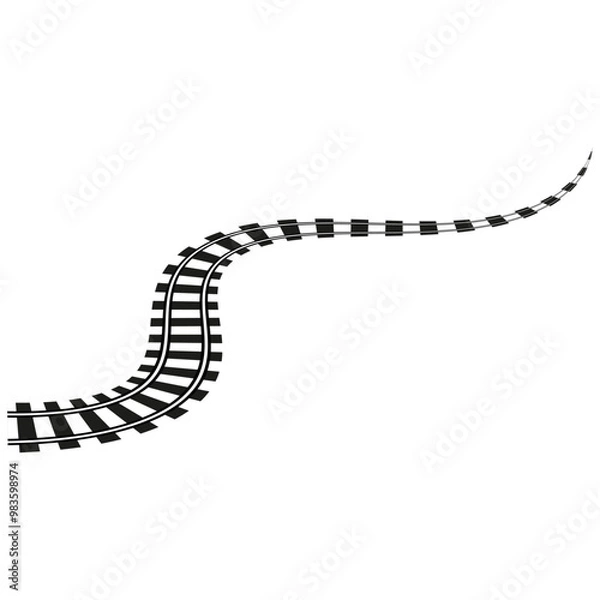 Fototapeta Curved railway track. Transport infrastructure concept. Perspective rail design. Vector icon.