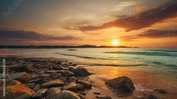 Fototapeta 夕焼けと海岸,Generative AI AI画像