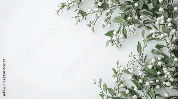 Fototapeta a mistletoe wreath decorated with small bells and white berries against an isolated white background