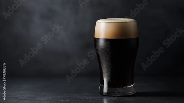 Fototapeta a glass of dark stout with a creamy head and rich, deep color against an isolated charcoal gray background