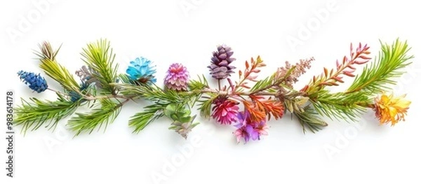 Fototapeta rainbow pine cones on a white background, perfect for nature themed designs and celebratory events