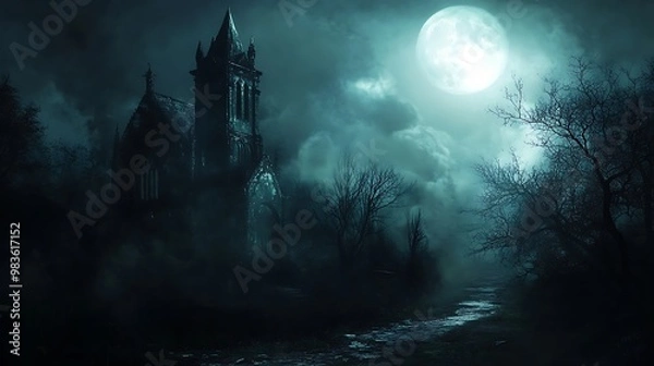 Obraz Eerie Church Under Moonlight