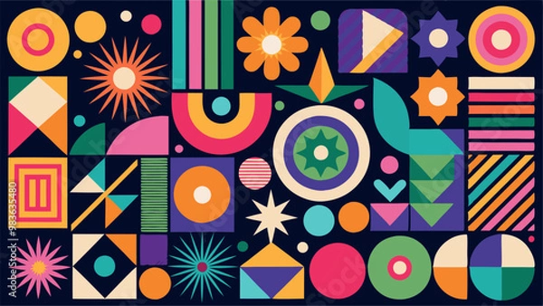 Fototapeta A colourful abstract geometric pattern icon with a black background