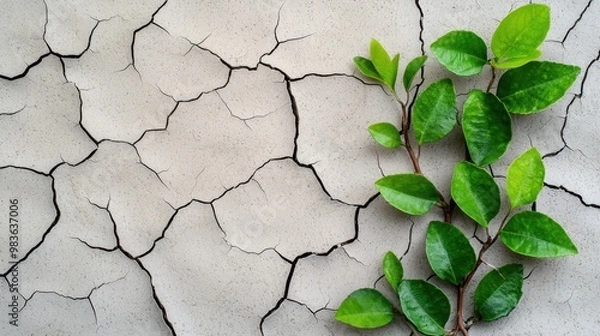 Obraz Dried-Up Riverbed Depicting Climate Change Impact on Biodiversity with Copy Space