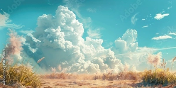 Fototapeta Whimsical Cloudy Landscapes Featuring Plants for Marketing Visuals