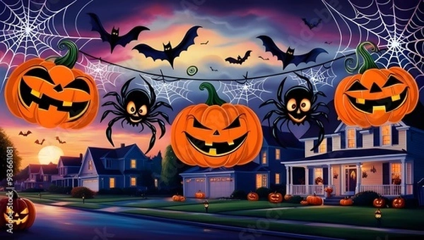 Obraz halloween background with pumpkin and bats